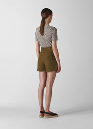 Tie Waist Linen Shorts Olive