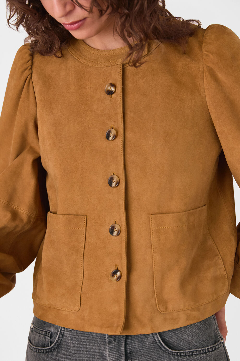 Button Front Suede Jacket