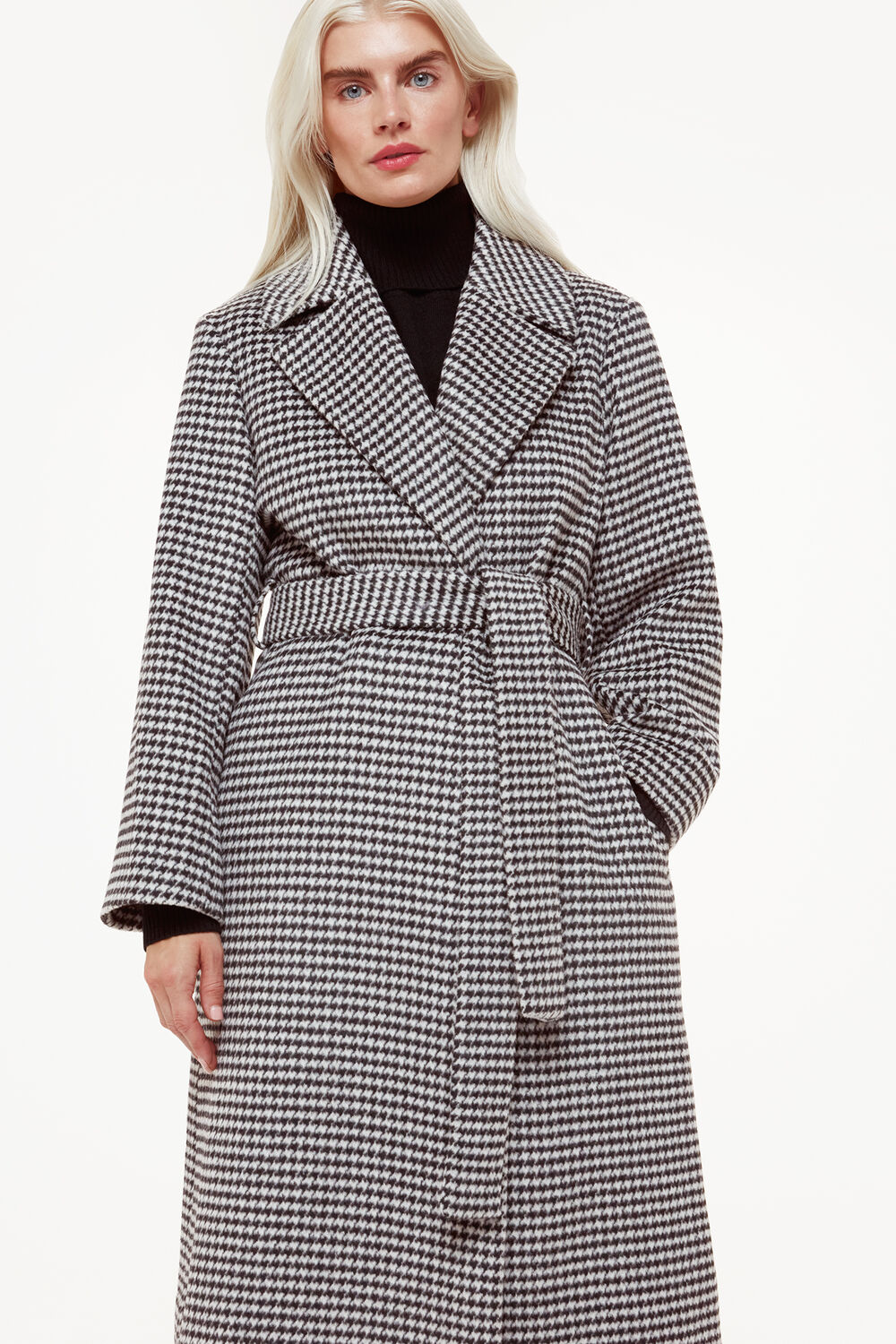 Petite Celia Houndstooth Wrap Coat
