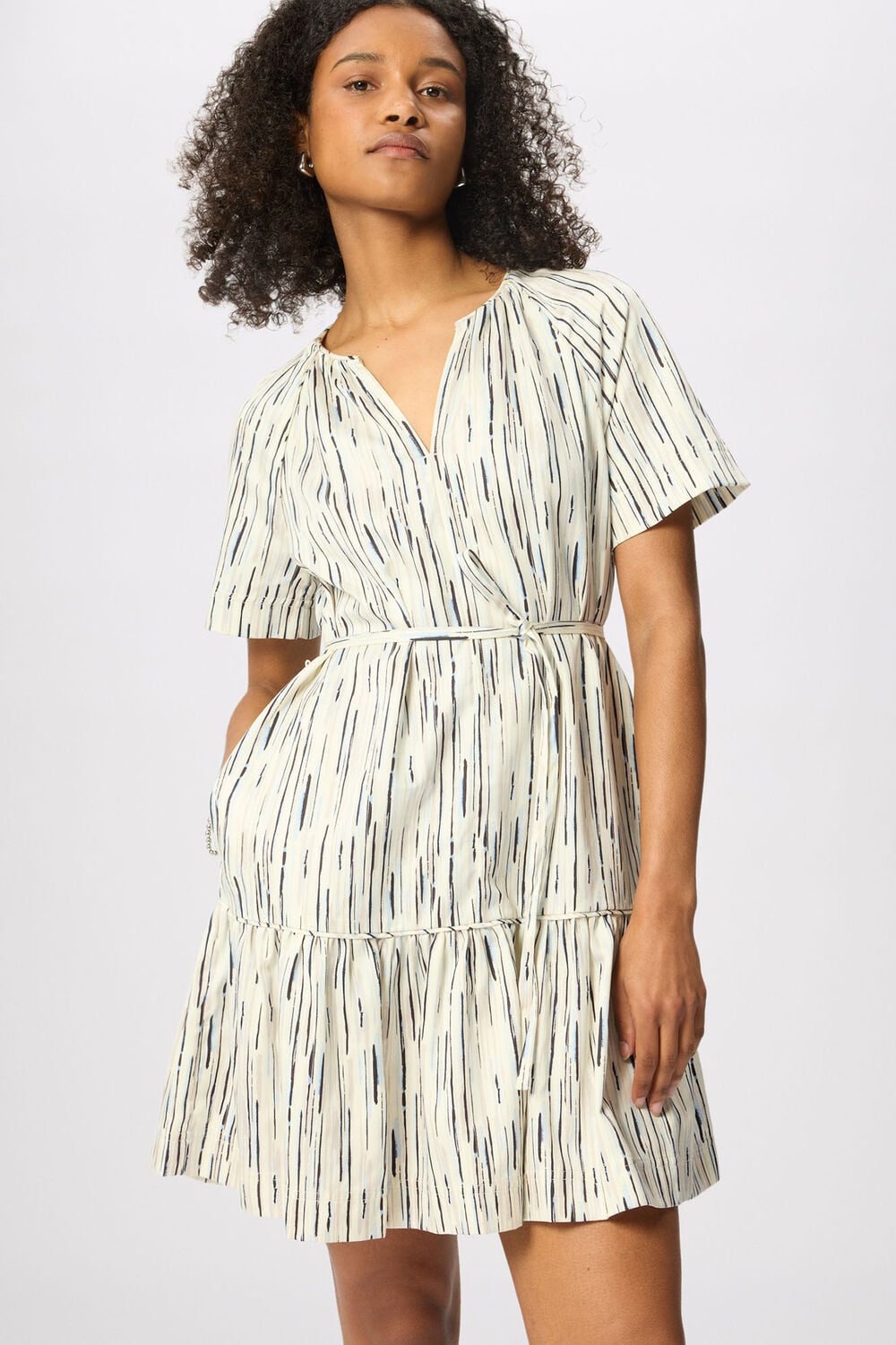 Ivory Petite Abstract Stripe Short Dress