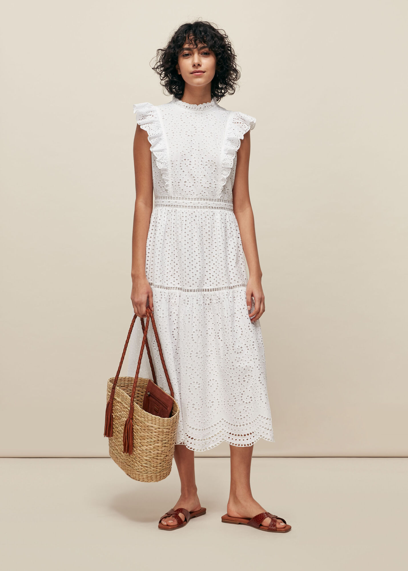 White Broderie Frill Sleeve Dress WHISTLES