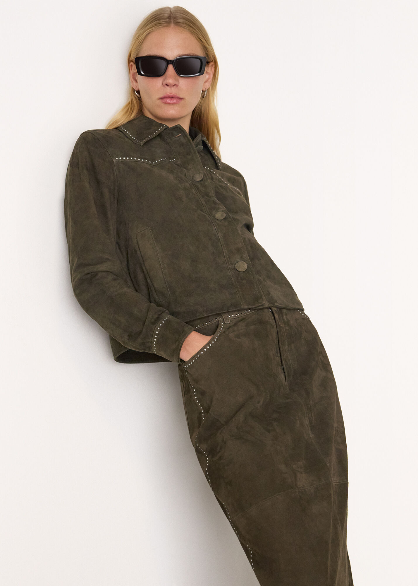 ジャケット・アウター Archive Suede Leather Long Coat Studded Buy Star by Julien MacDonald Black Studded PU Detail Coat from the
