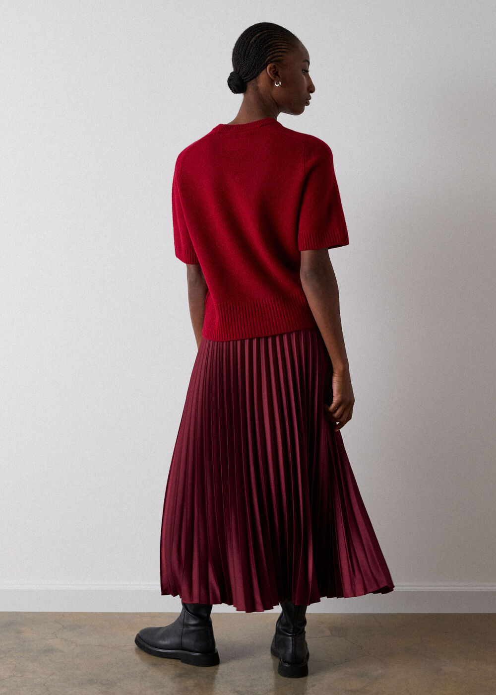 Petite Satin Pleated Midi Skirt
