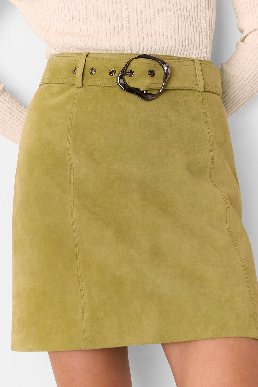 Olive Suede Belted Mini Skirt
