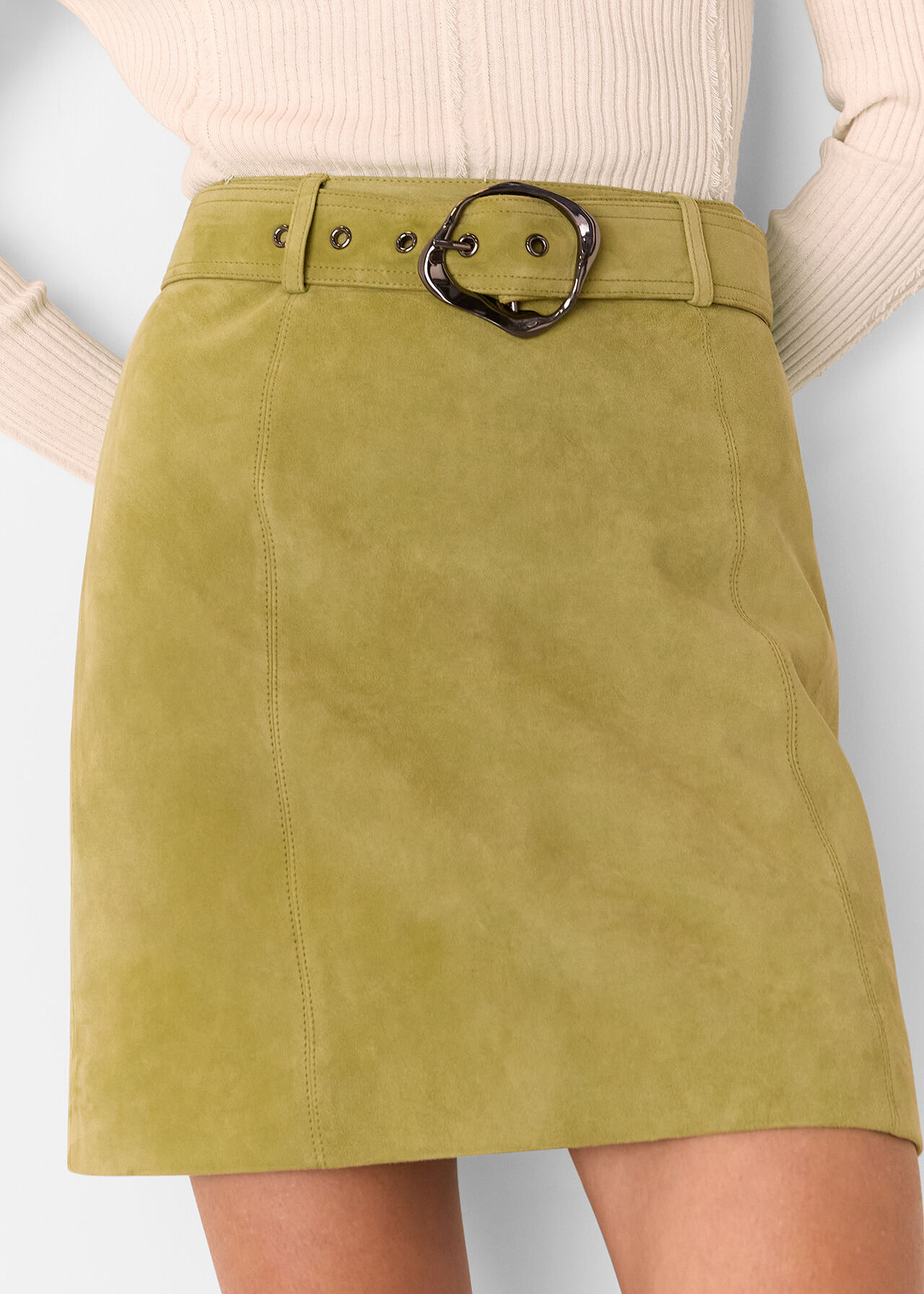 Suede Belted Mini Skirt