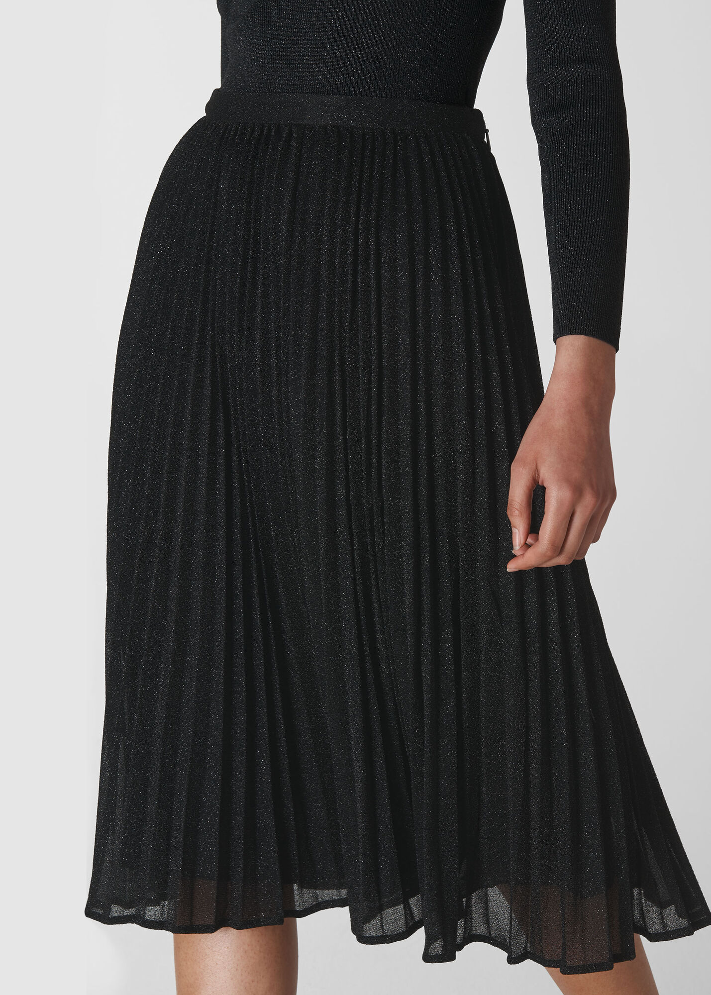 Black Sparkle Pleated Skirt WHISTLES