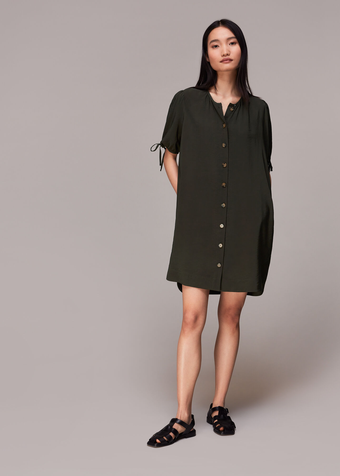 Khaki Frankie Button Through Dress WHISTLES Whistles