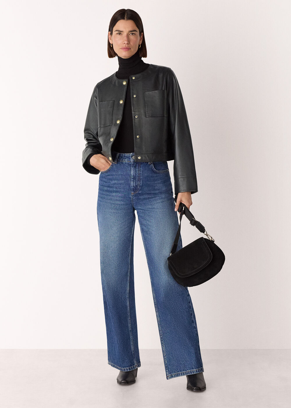 Collarless Leather Jacket