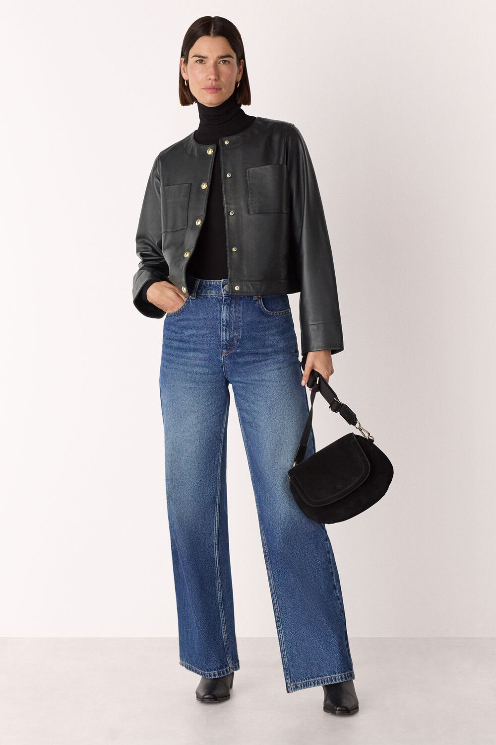 Collarless Leather Jacket