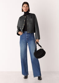 Collarless Leather Jacket