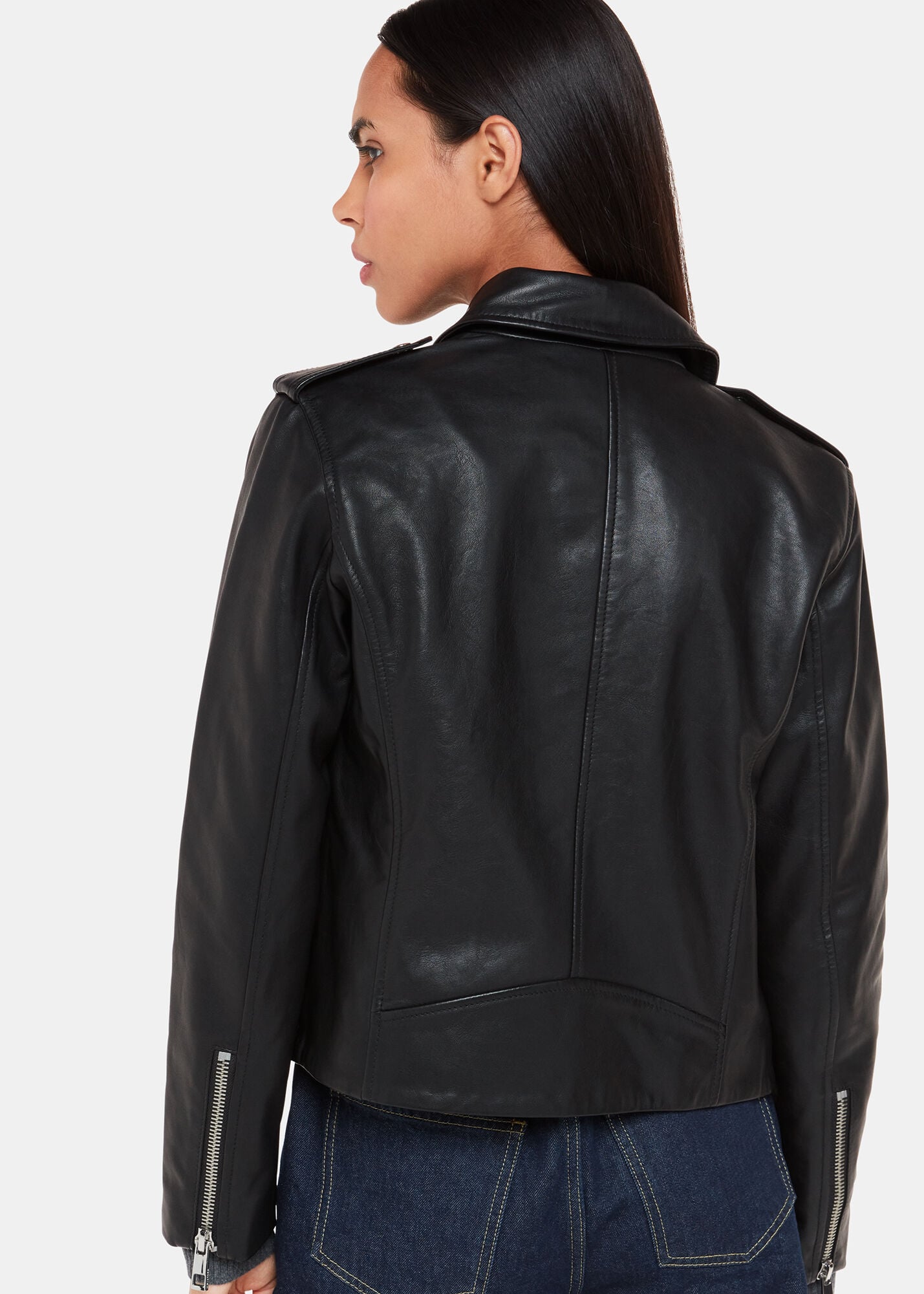 Black Leather Biker Jacket | Made From Sheepskin | Whistles