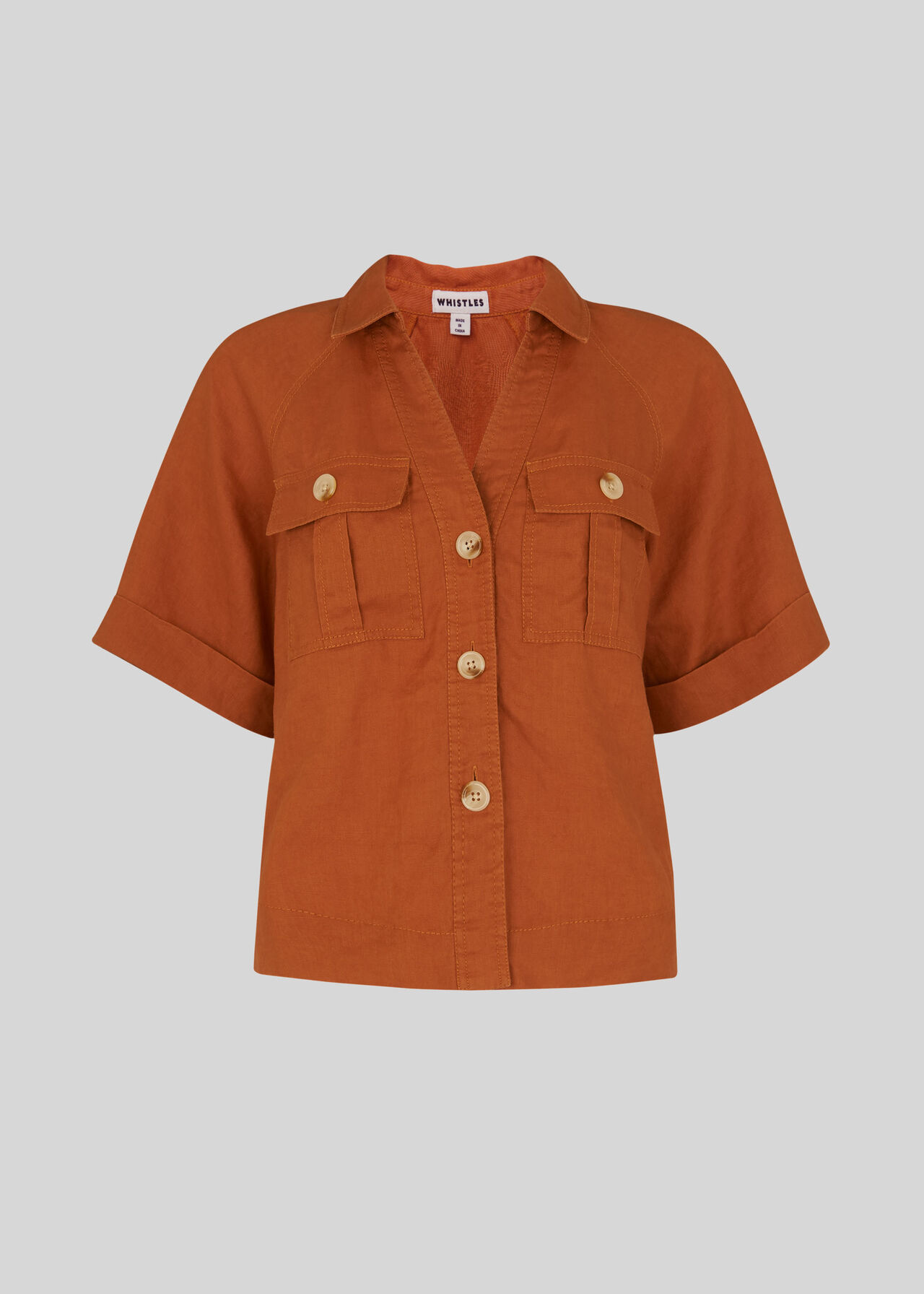 Eldora Linen Pocket Shirt Rust