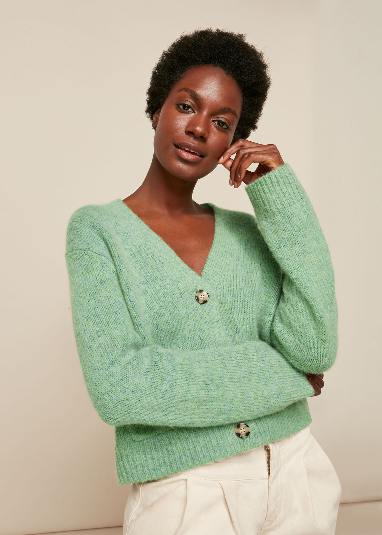 Pale Green Erica Flecked Cardigan | WHISTLES