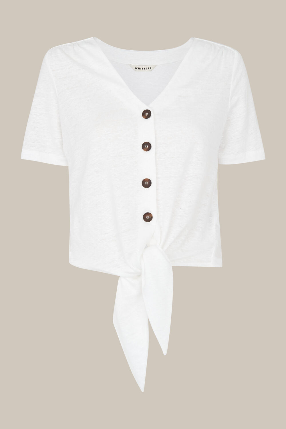 Linen Button Front Tie Top