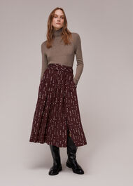 Dash Dot Belted Midi Skirt
