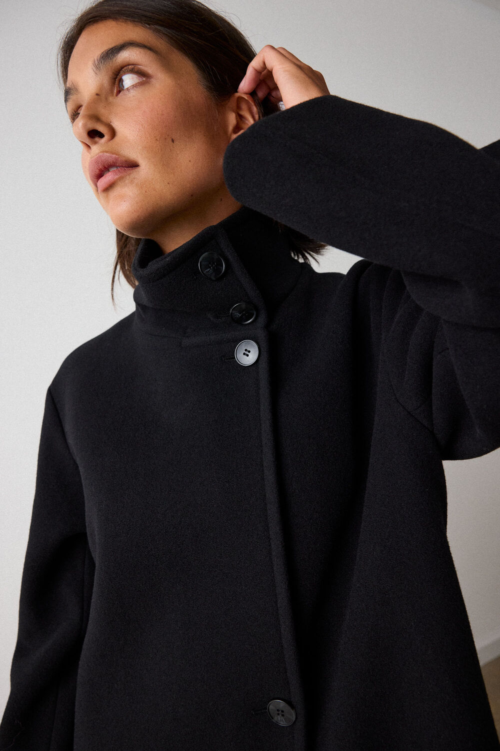 Black Funnel Neck Cocoon Coat