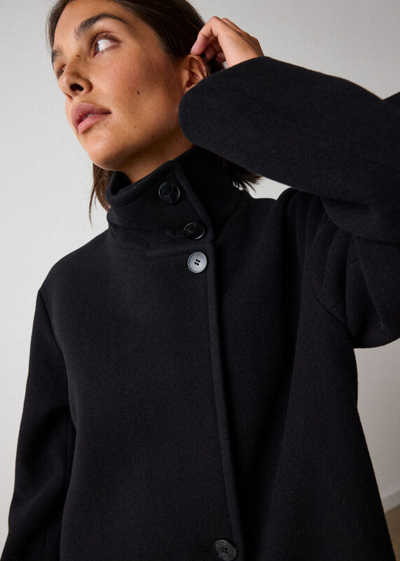 Black Funnel Neck Cocoon Coat