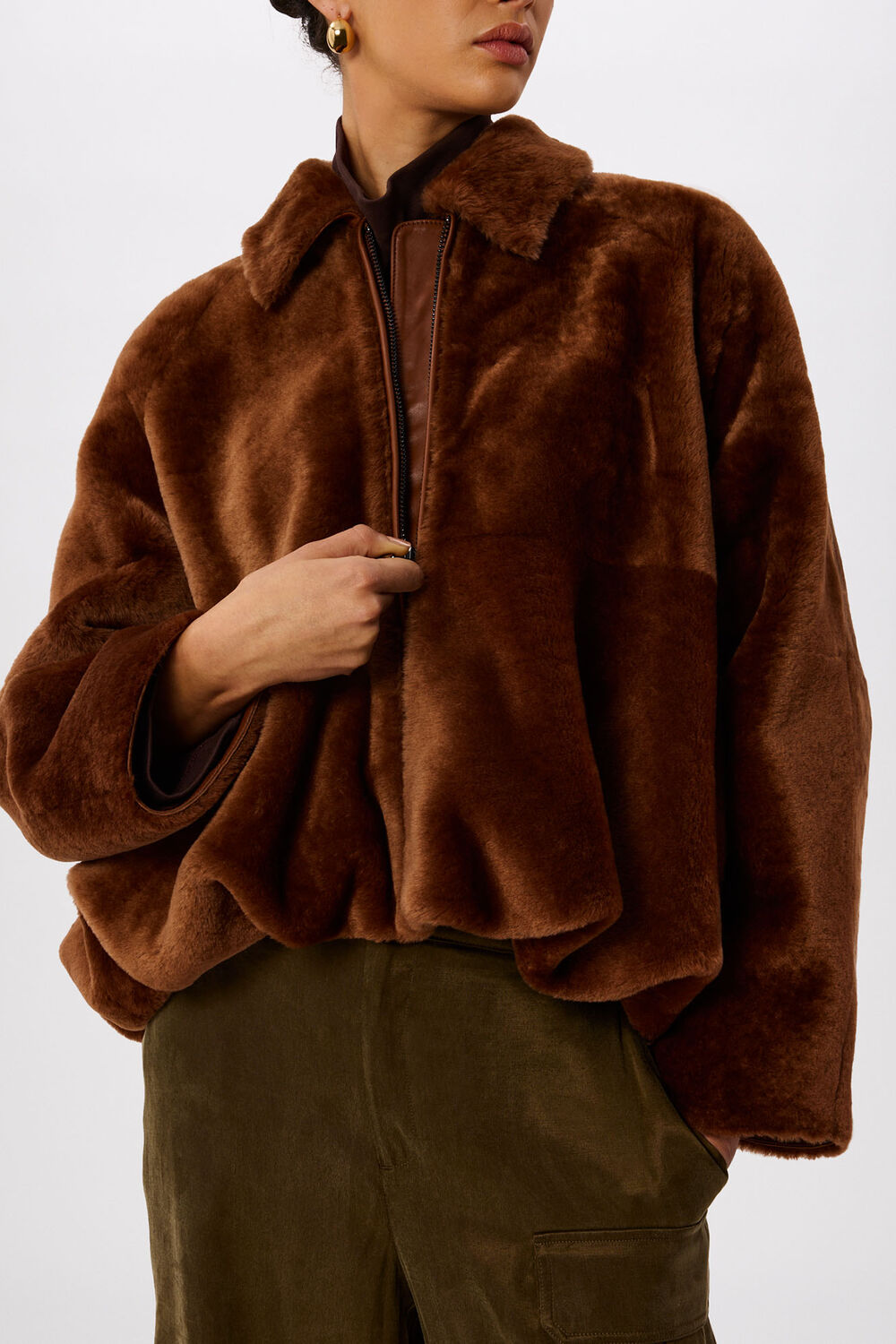 Gathered Shearling Jacket
