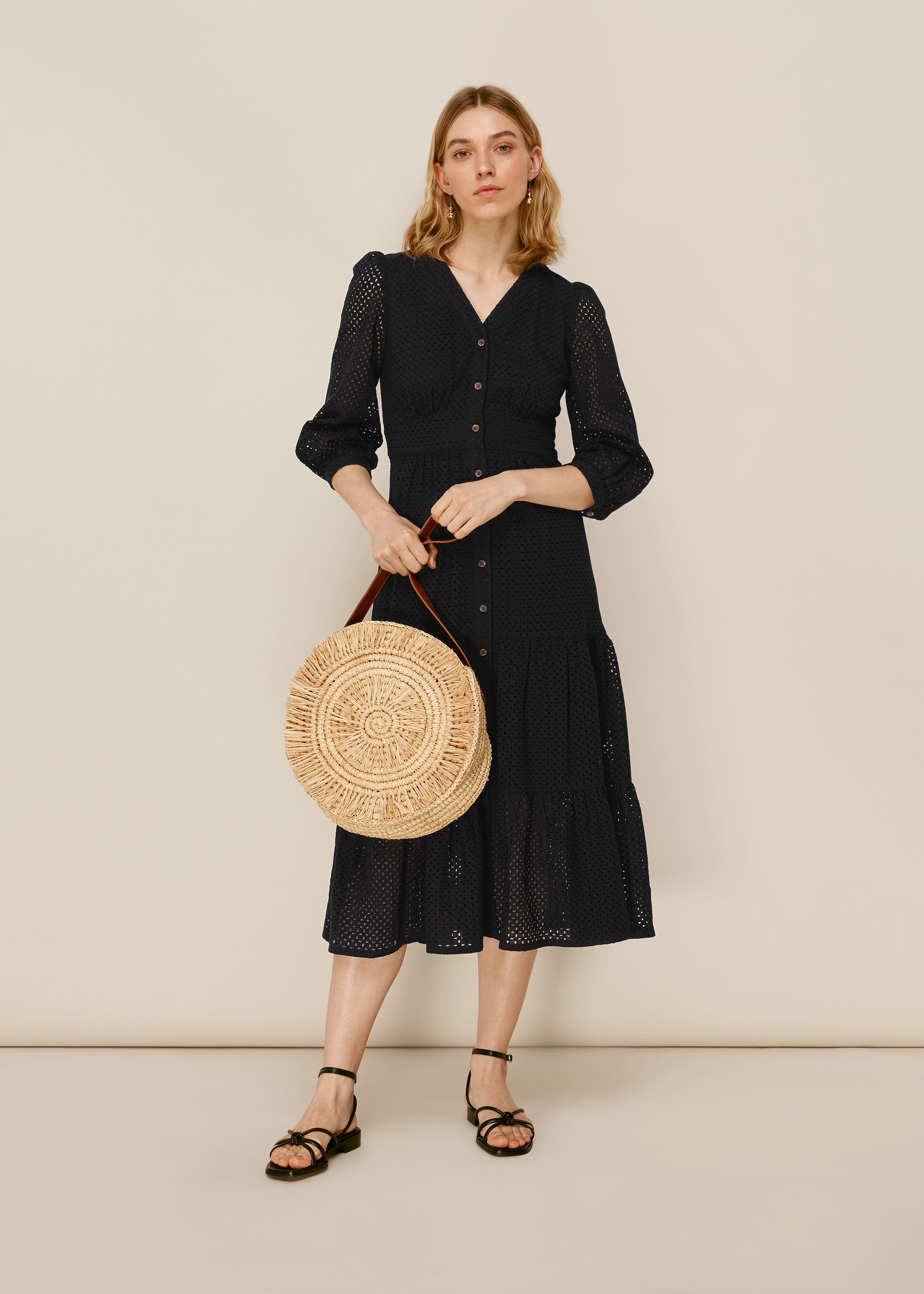 Black broderie midi dress store