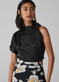 Emi Silk One Shoulder Top Black