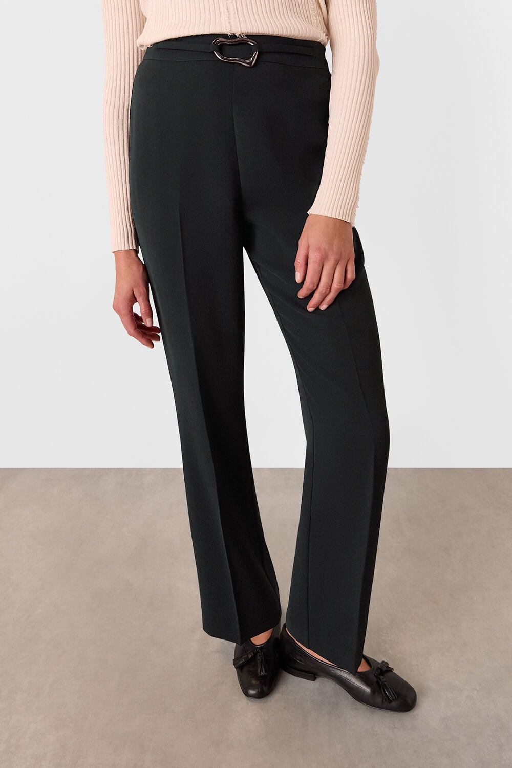 Black Corinna Belted Crepe Trouser