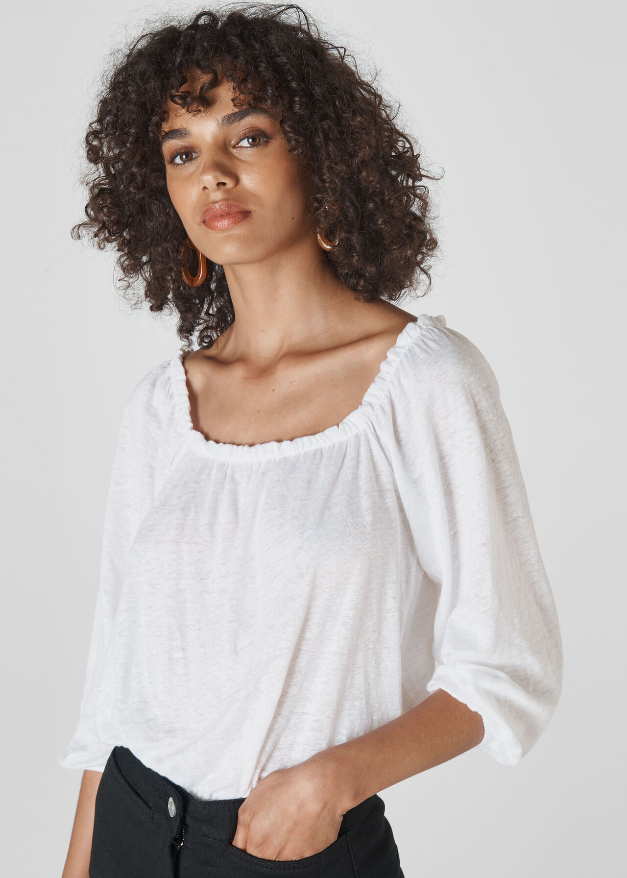 Linen Square Neck Top White