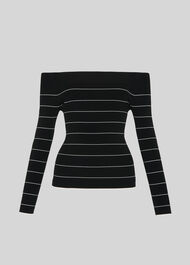 Fine Stripe Bardot Knit Black