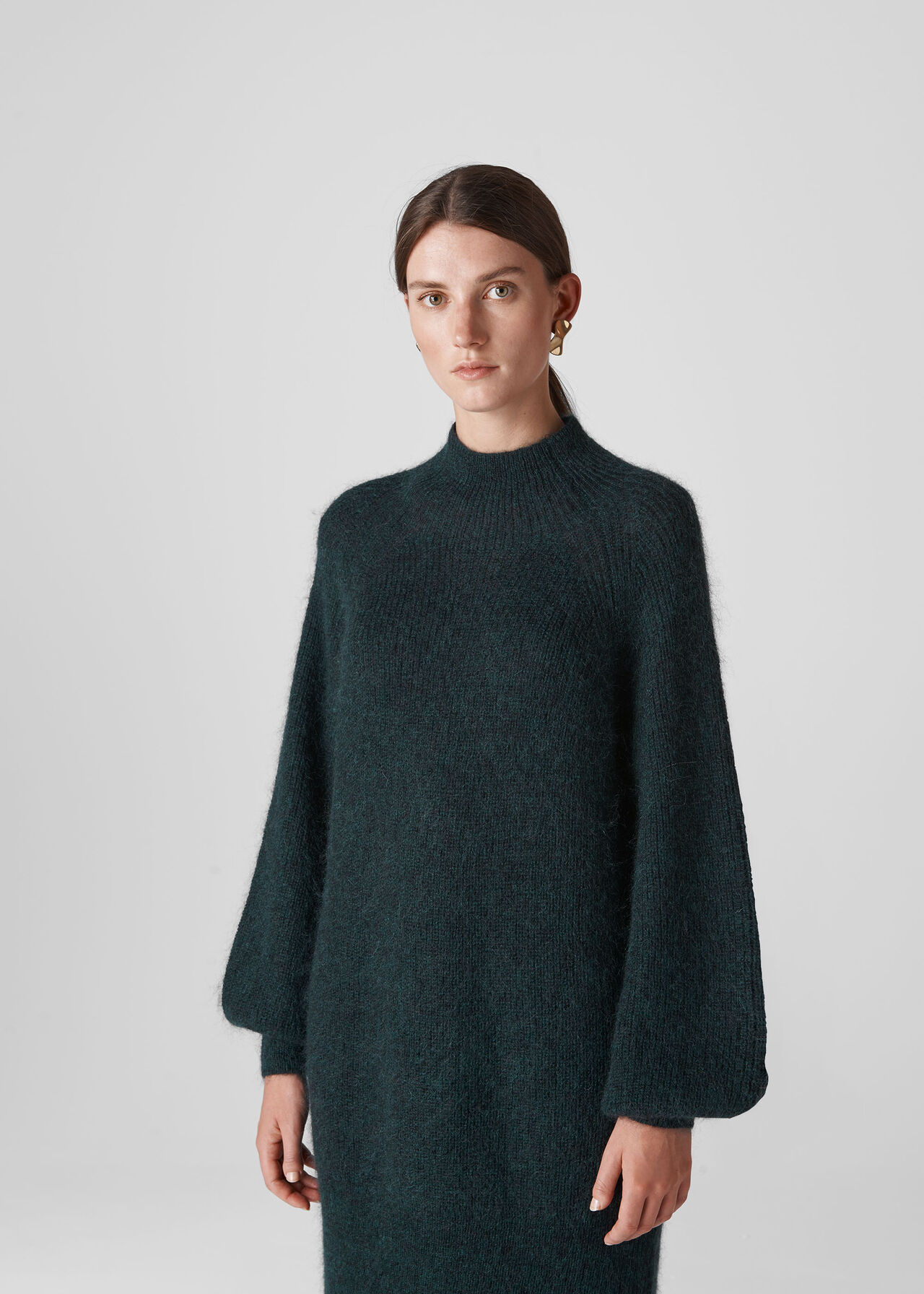 Mohair Funnel Neck Tunic Dark Green