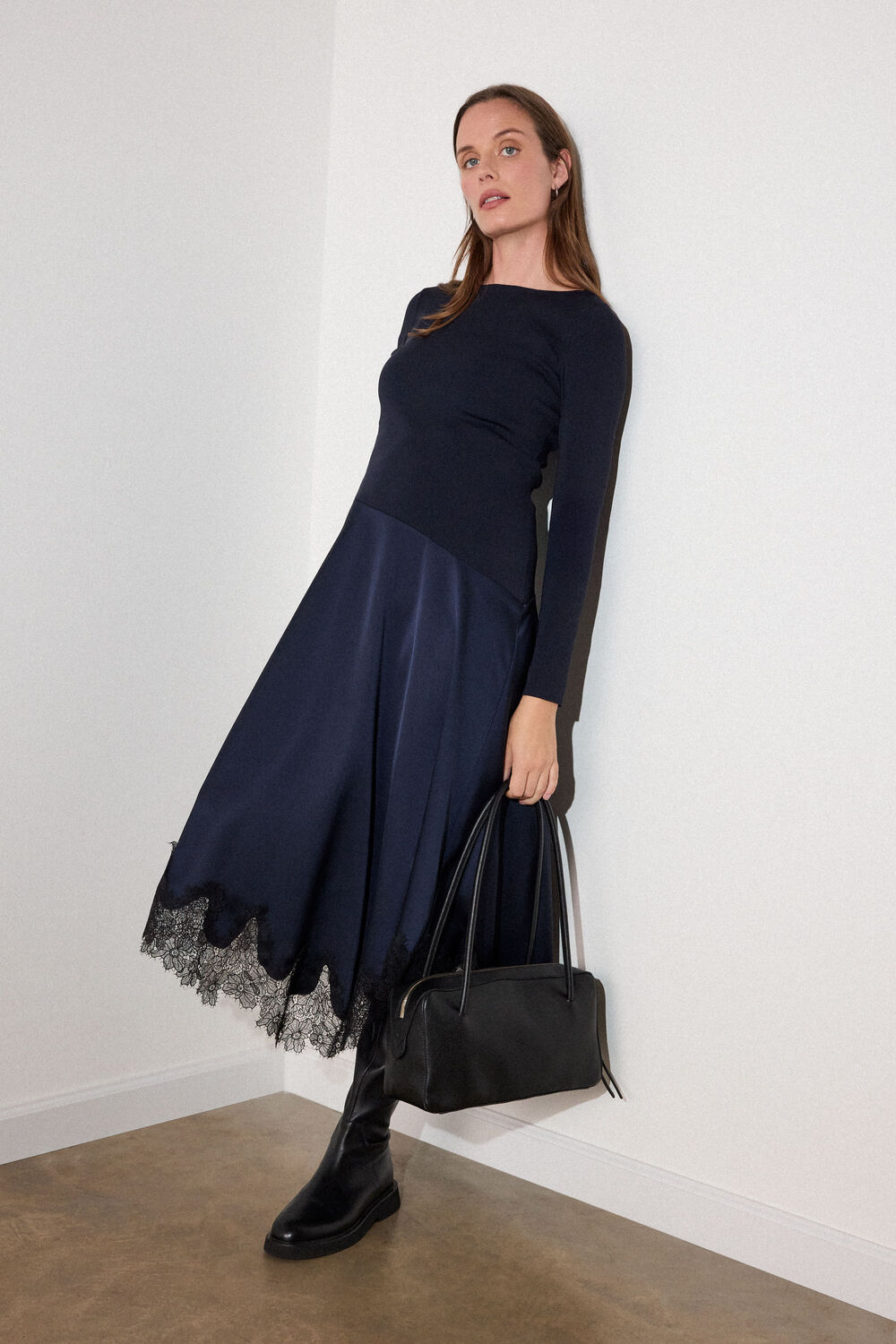 Knit Hybrid Lace Trim Dress