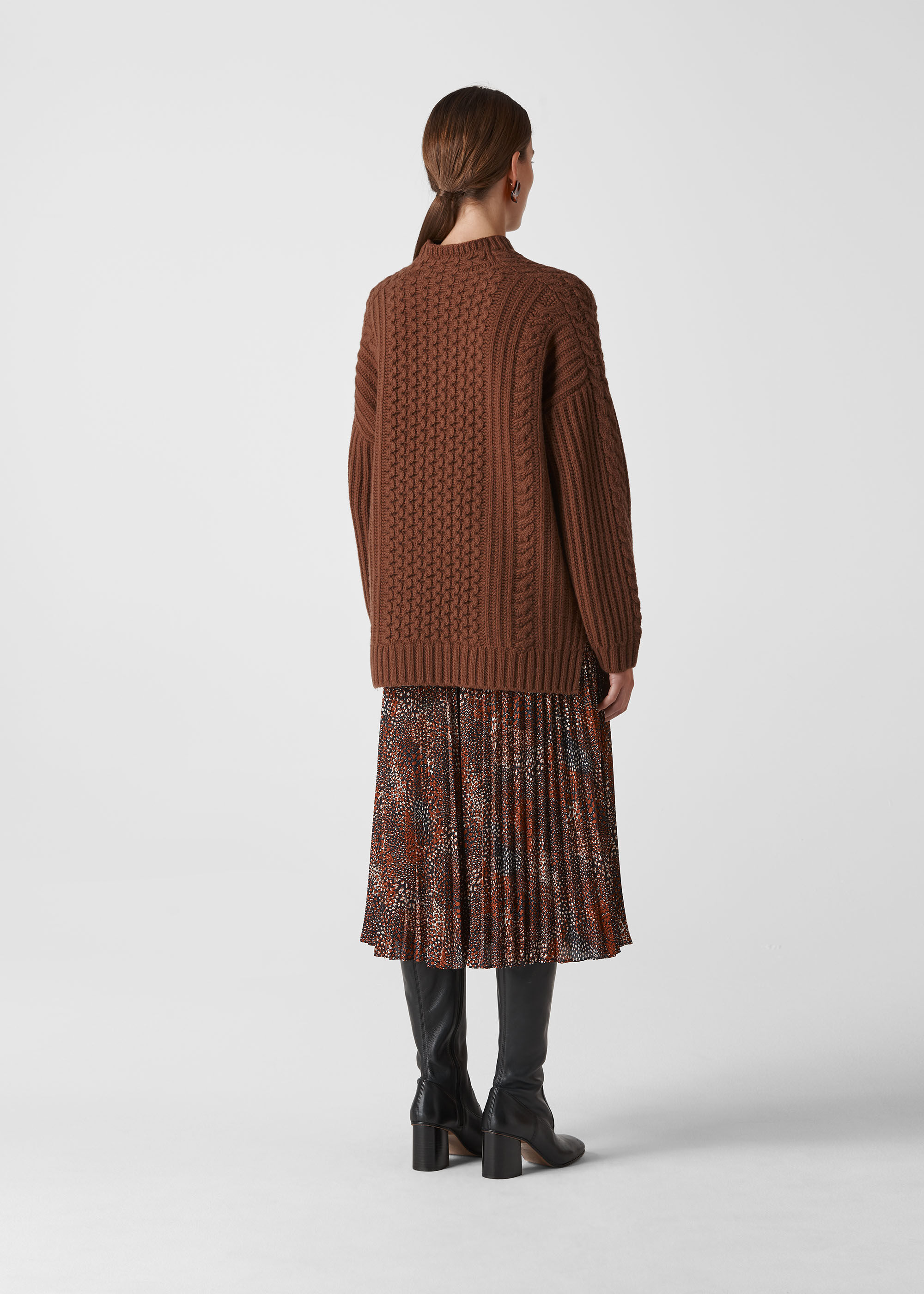 Brown Oversized Chunky Cable Sweater WHISTLES Whistles US