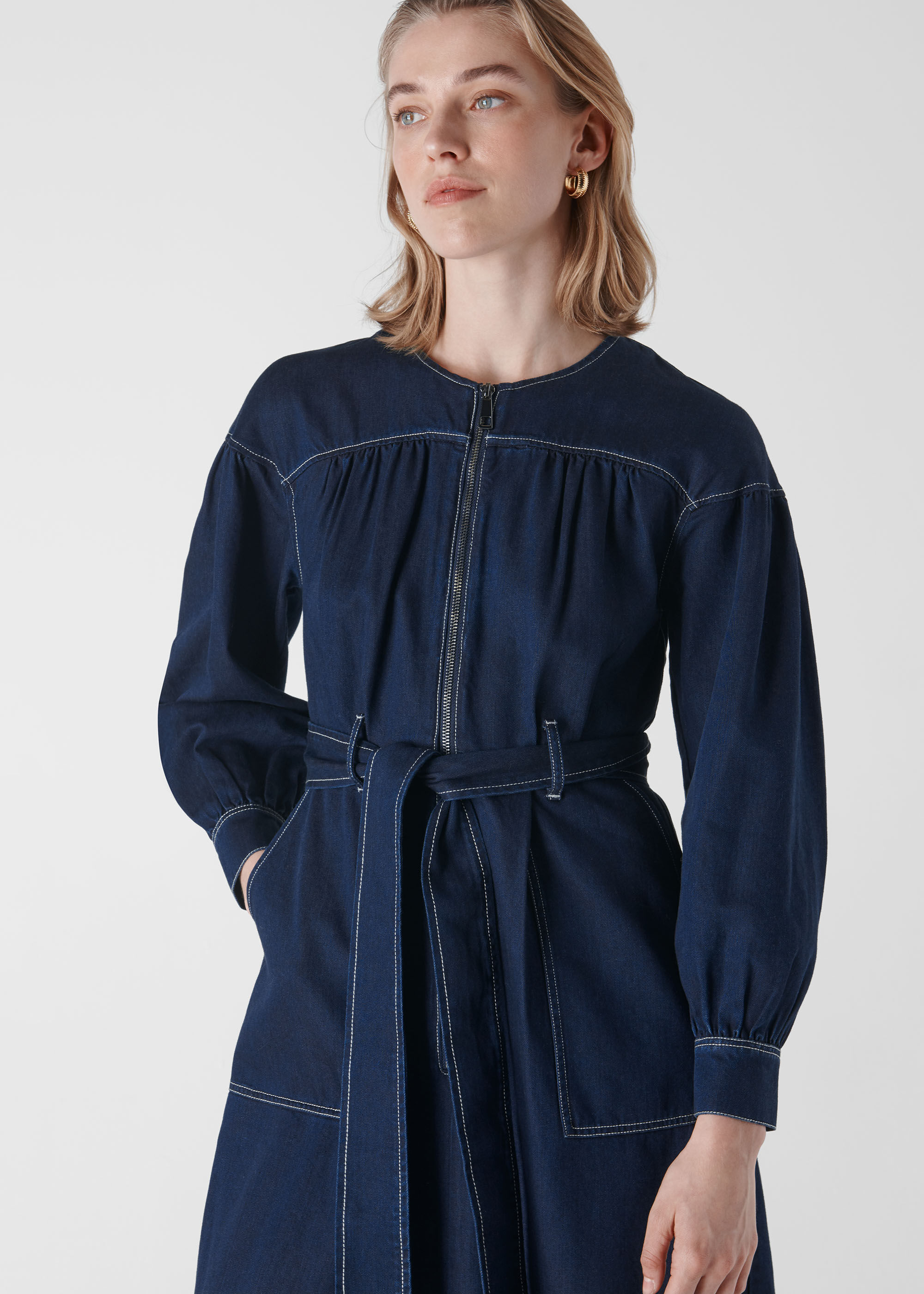 Dark Denim Hilde Tiered Denim Dress WHISTLES