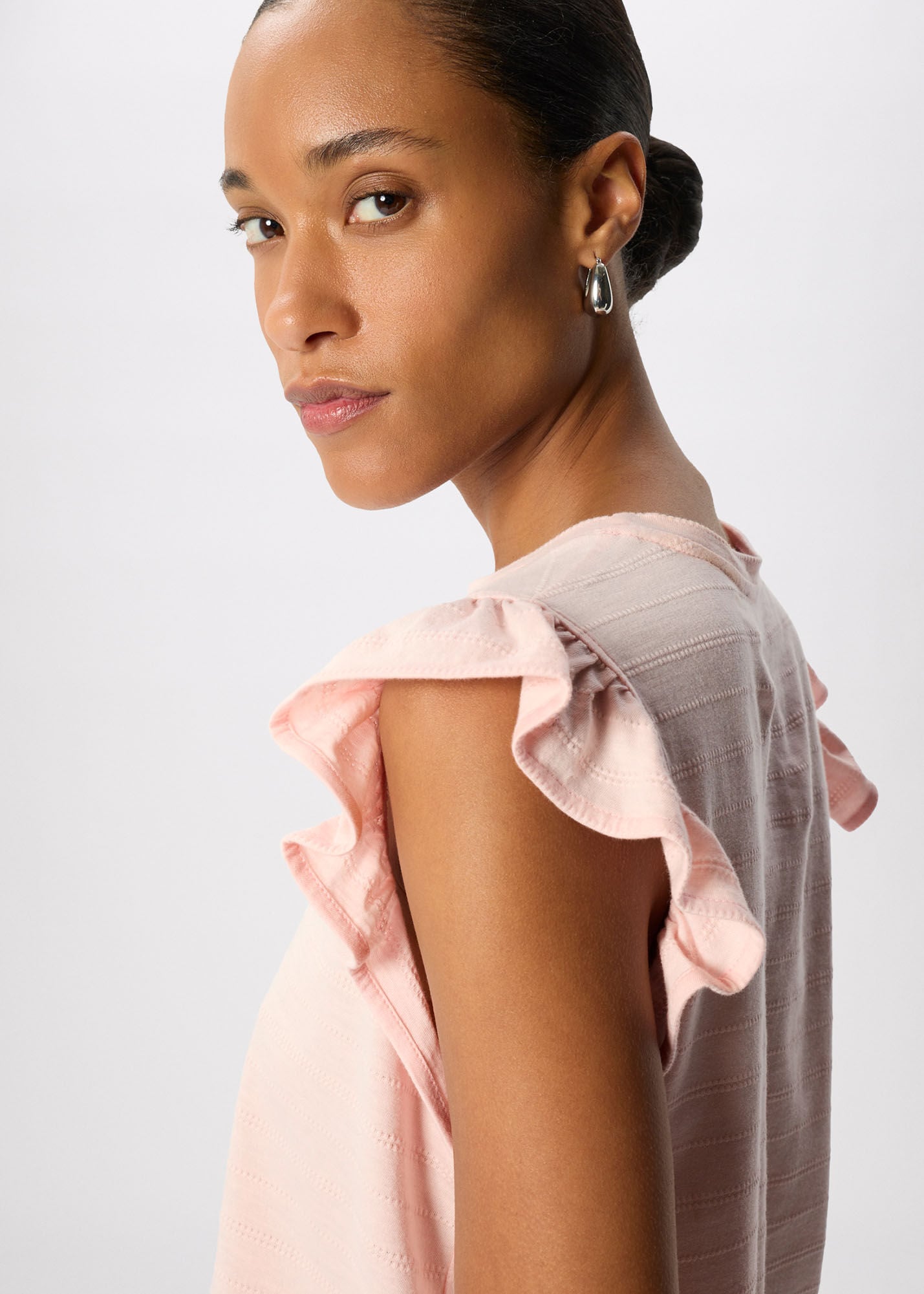 Pale Pink Frill Sleeve Broderie Tee | WHISTLES | Whistles UK |