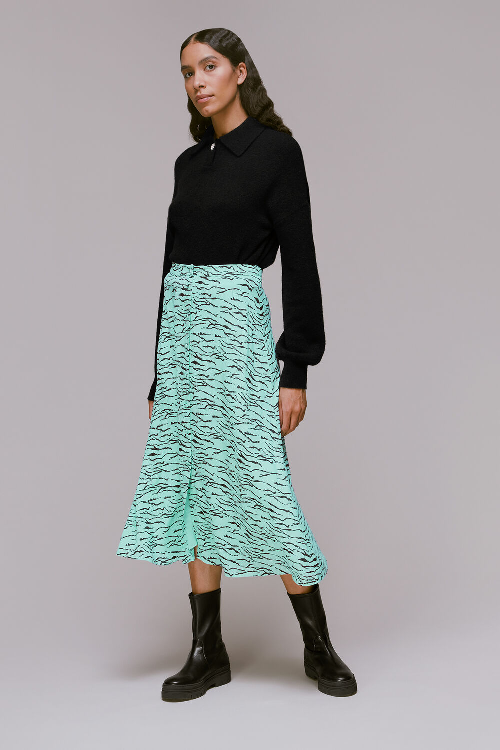 Tiger Print Button Front Skirt
