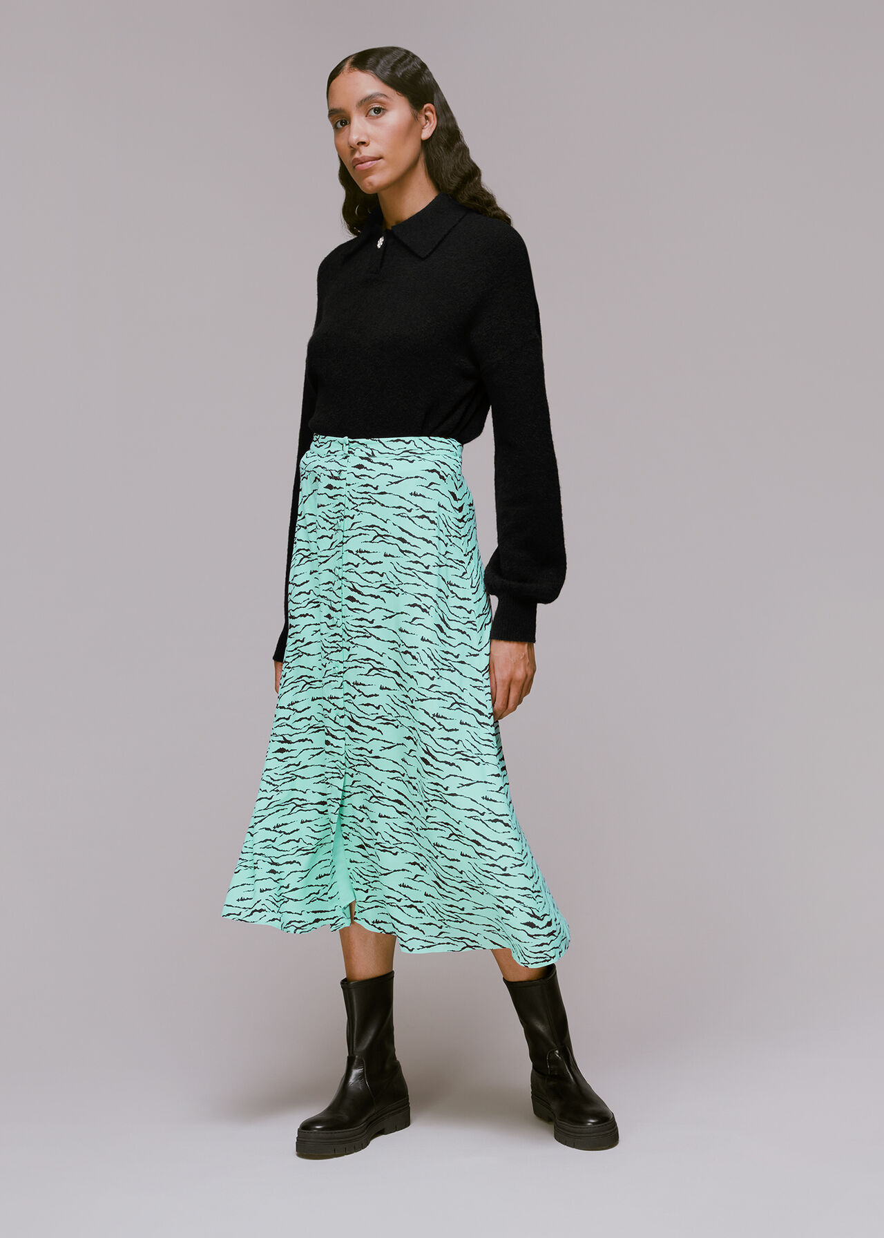 Tiger Print Button Front Skirt