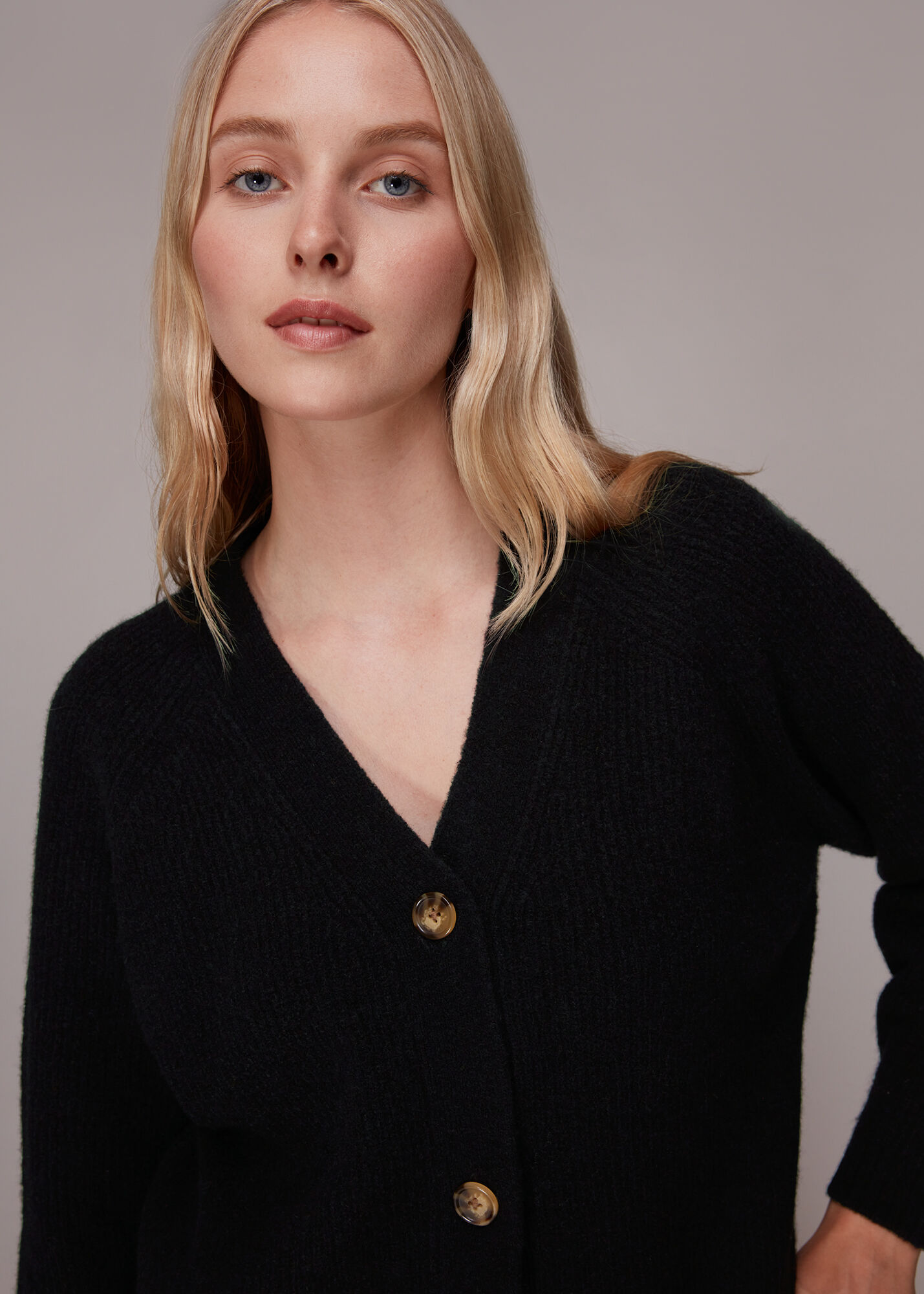 Black Skye Ribbed Cardigan WHISTLES Whistles UK