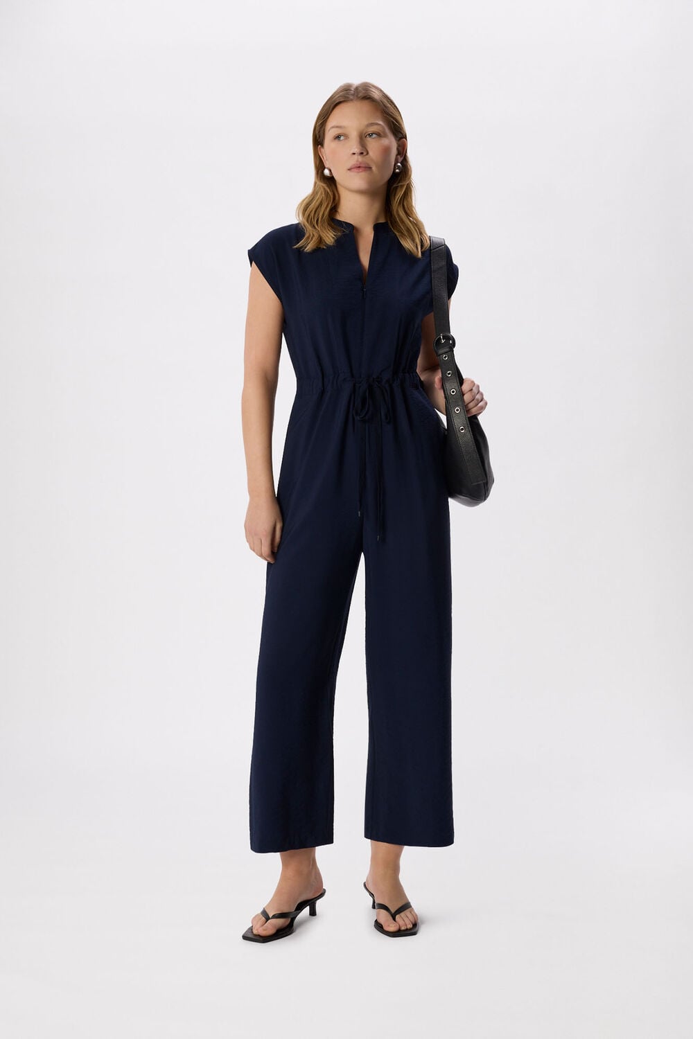 Navy Sleeveless Drawstring Jumpsuit