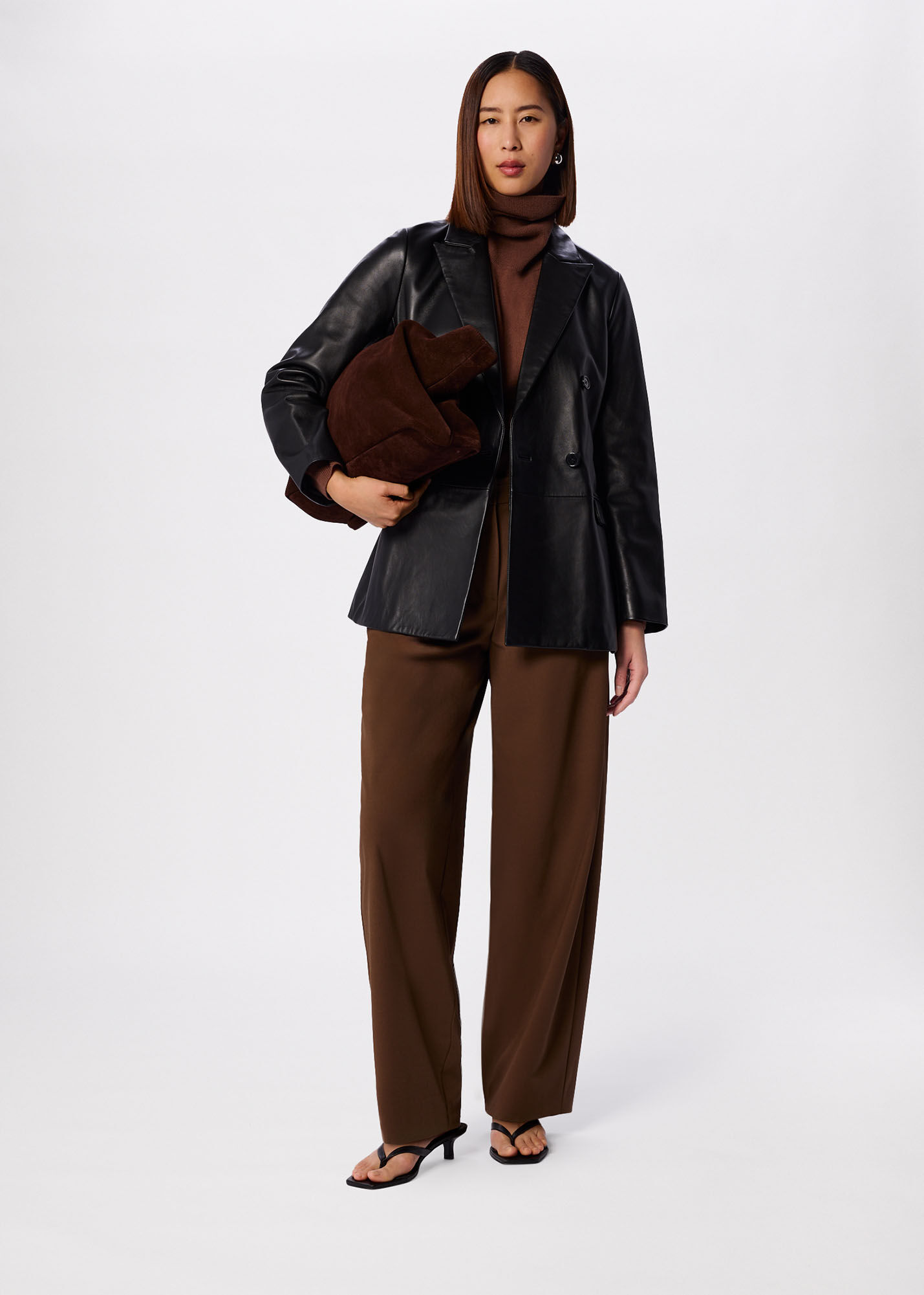 Black Aliza Waisted Leather Blazer | WHISTLES | Whistles US |