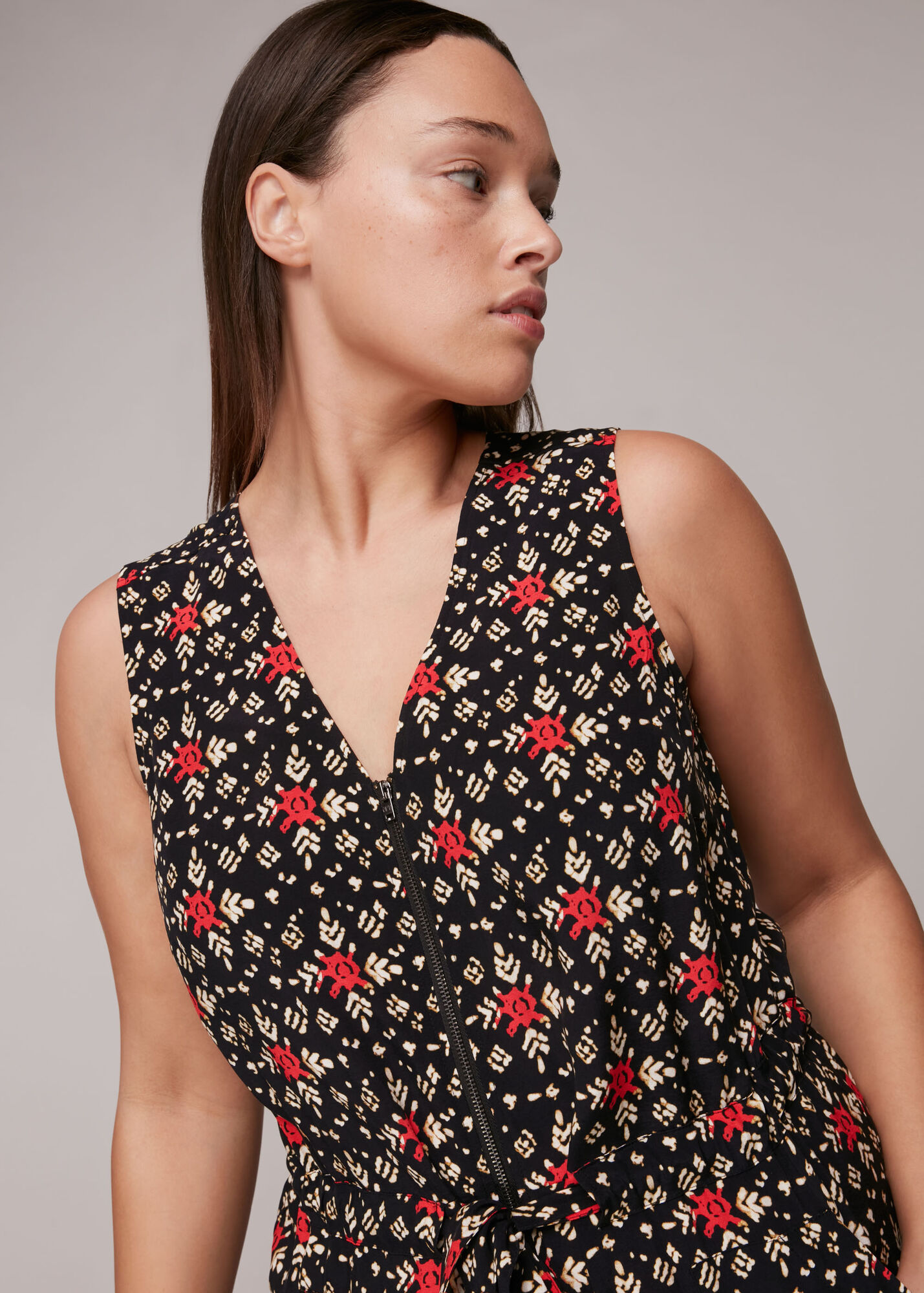 Black/Multi Block Print Corey Zip Jumpsuit WHISTLES