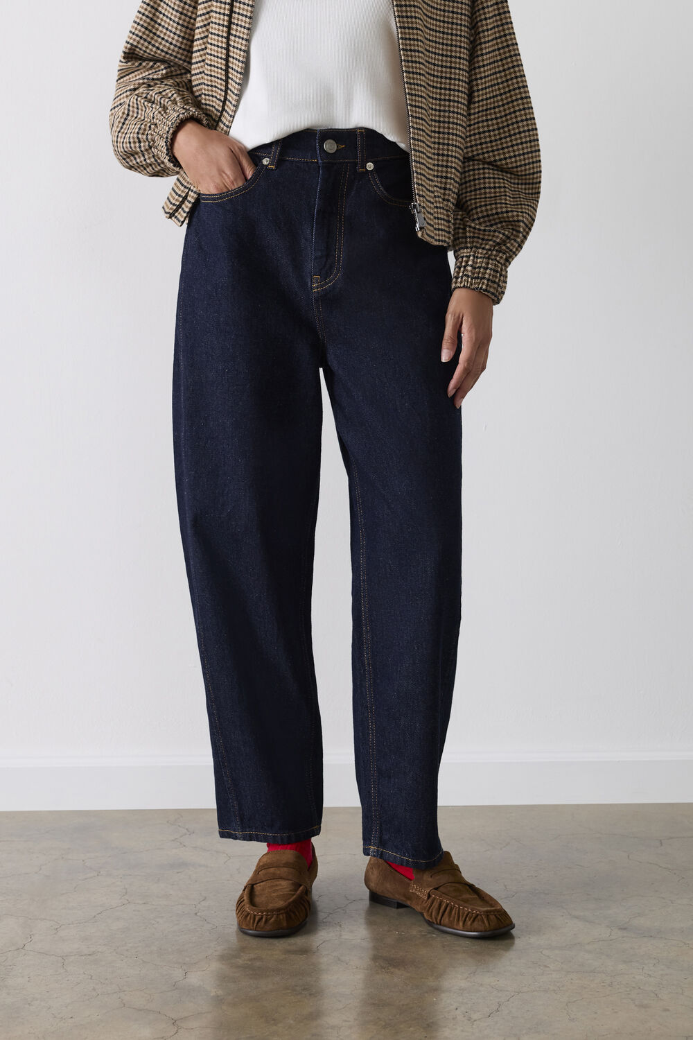 Dark Denim Authentic Barrel Leg Jean