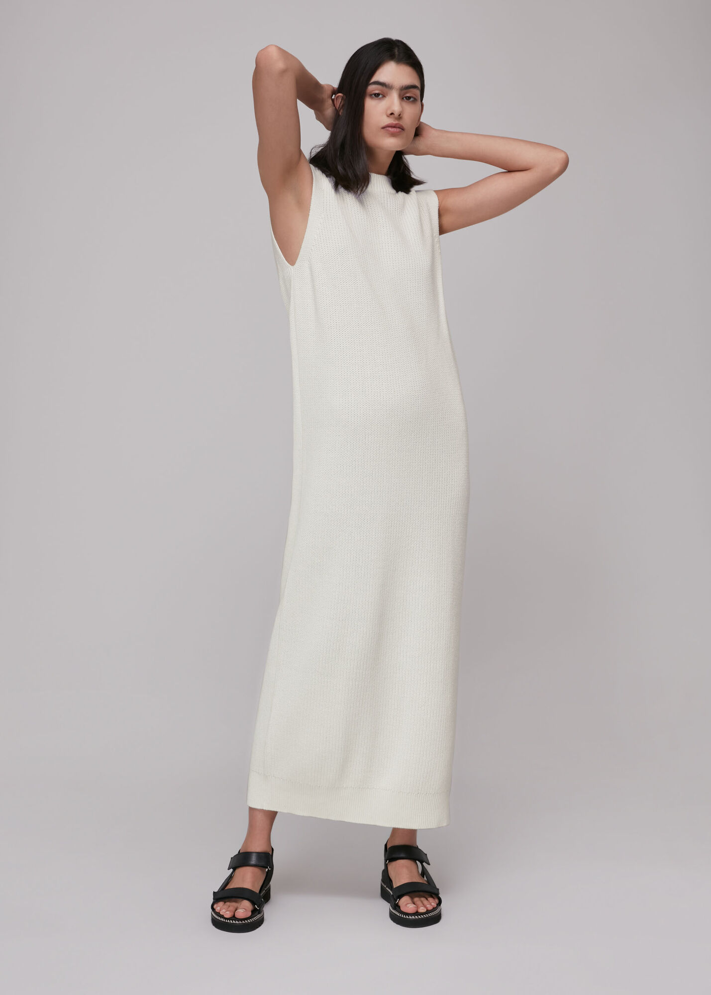 Whistles Women Round Neck Knitted Midi Dress - White - M