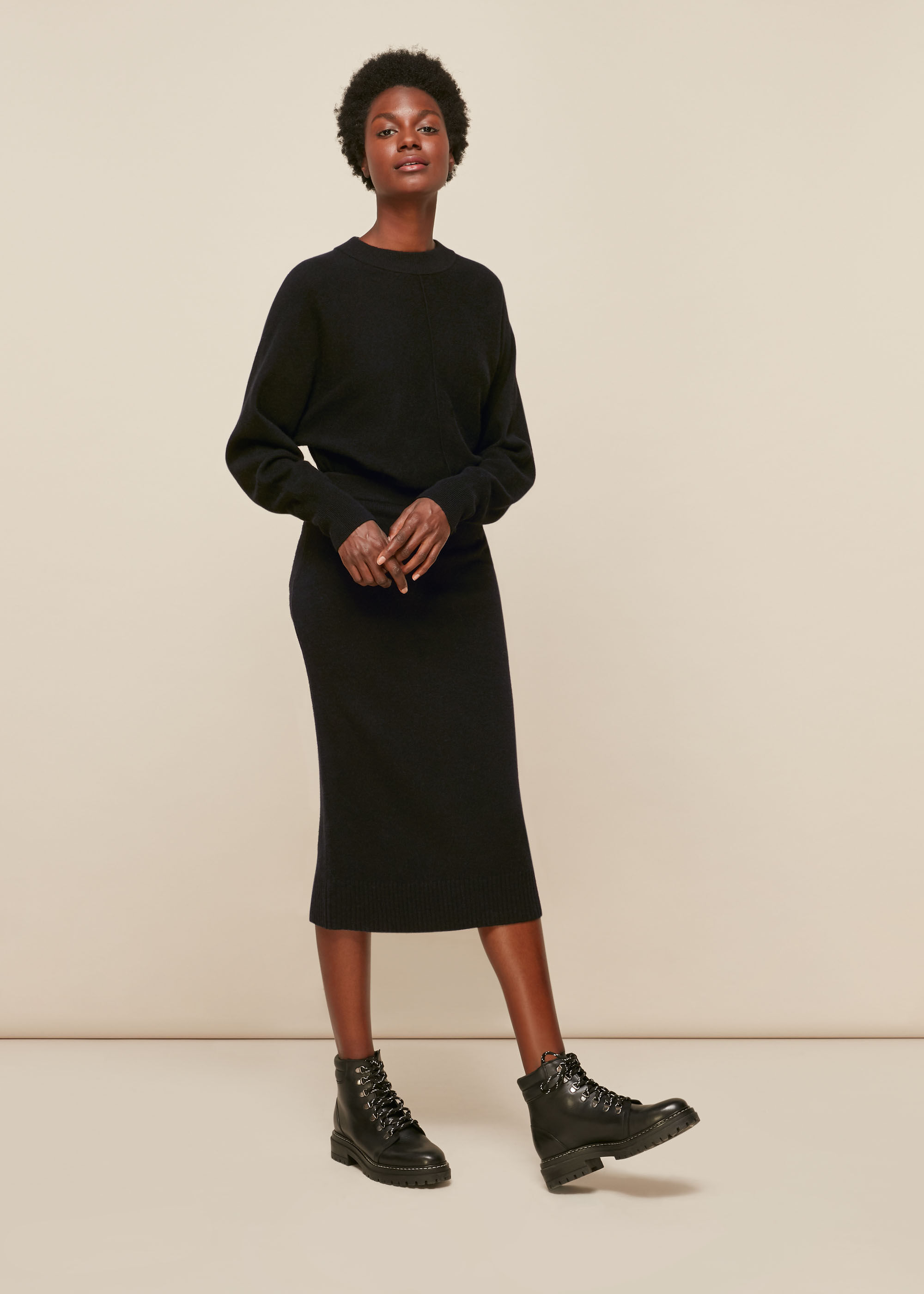 Black Knitted Merino Wool Tube Skirt  WHISTLES 