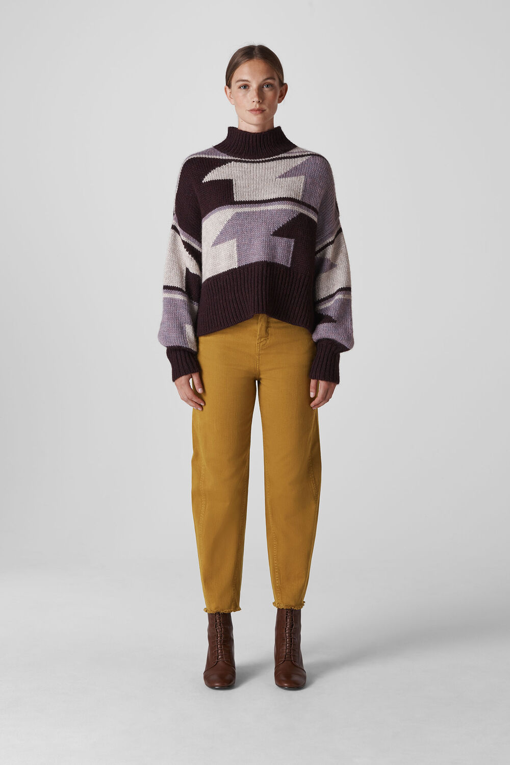 High Waist Barrel Leg Jean Camel