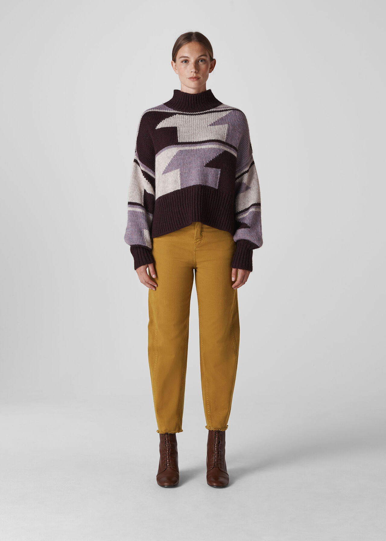 High Waist Barrel Leg Jean Camel