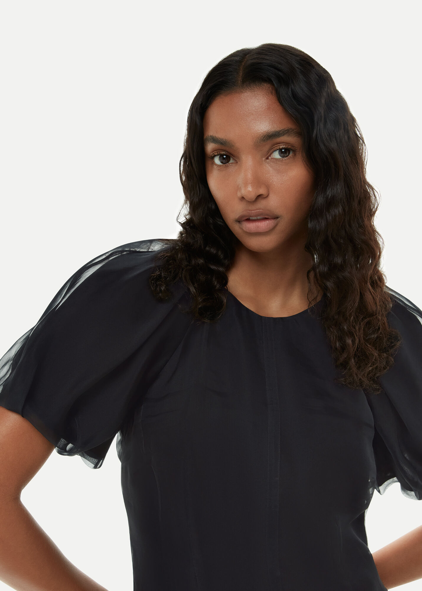 Siya Silk Puff Sleeve Dress | Black