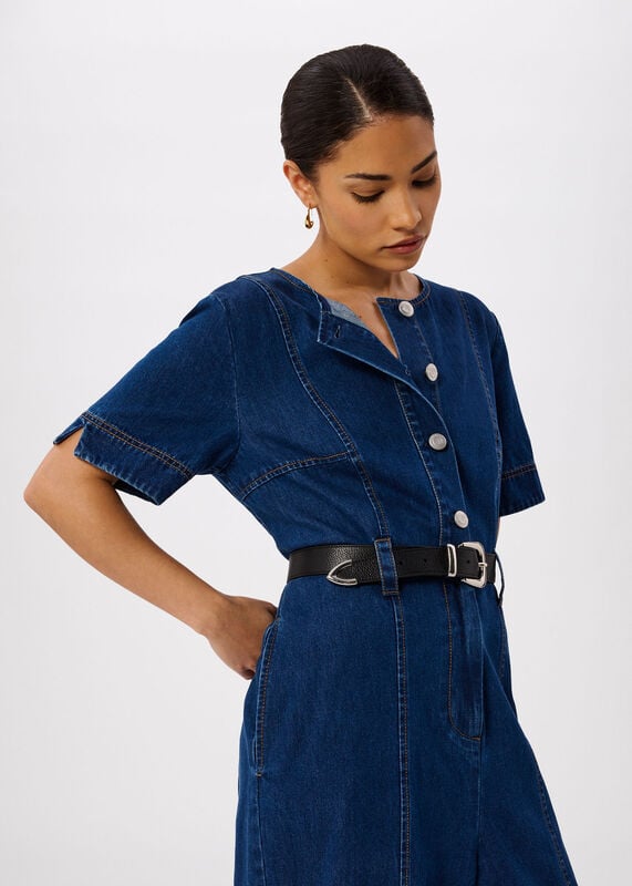 Denim Petite Button Down Jumpsuit