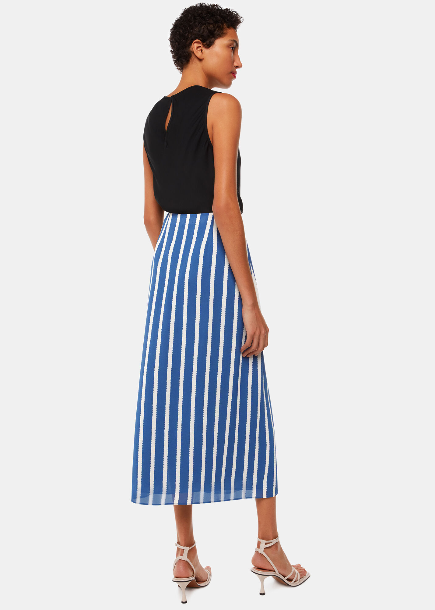 Blue Multi Eliza Stripe Printed Midi Skirt WHISTLES Whistles US