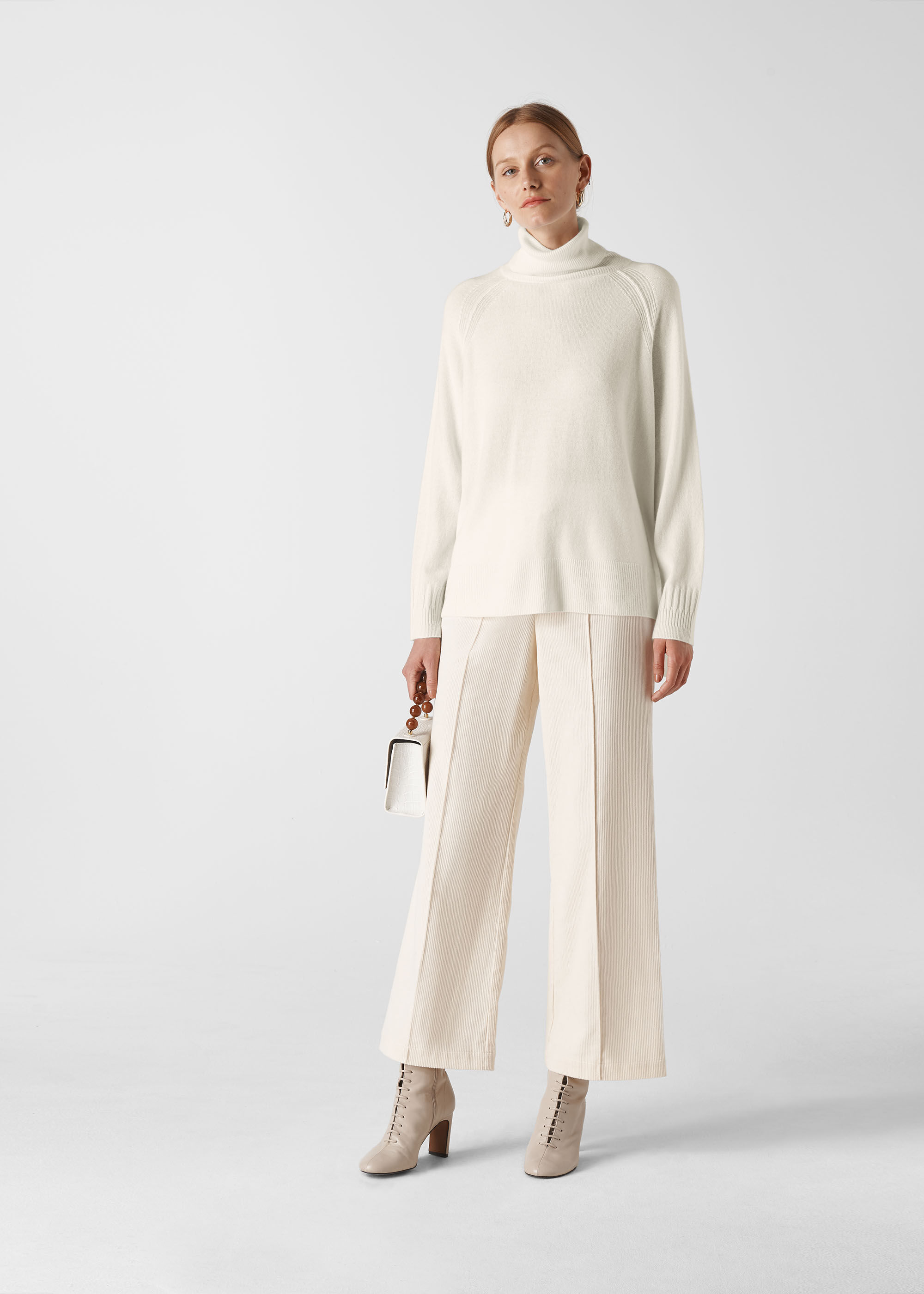 Cream cashmere polo neck jumper top
