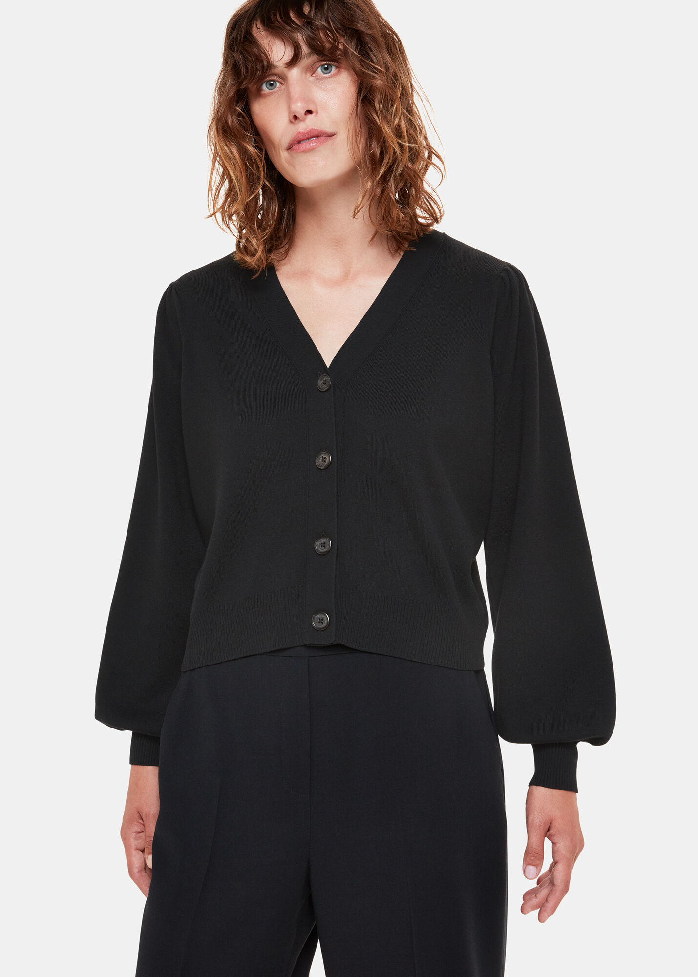 Black Puff Sleeve Cardigan WHISTLES