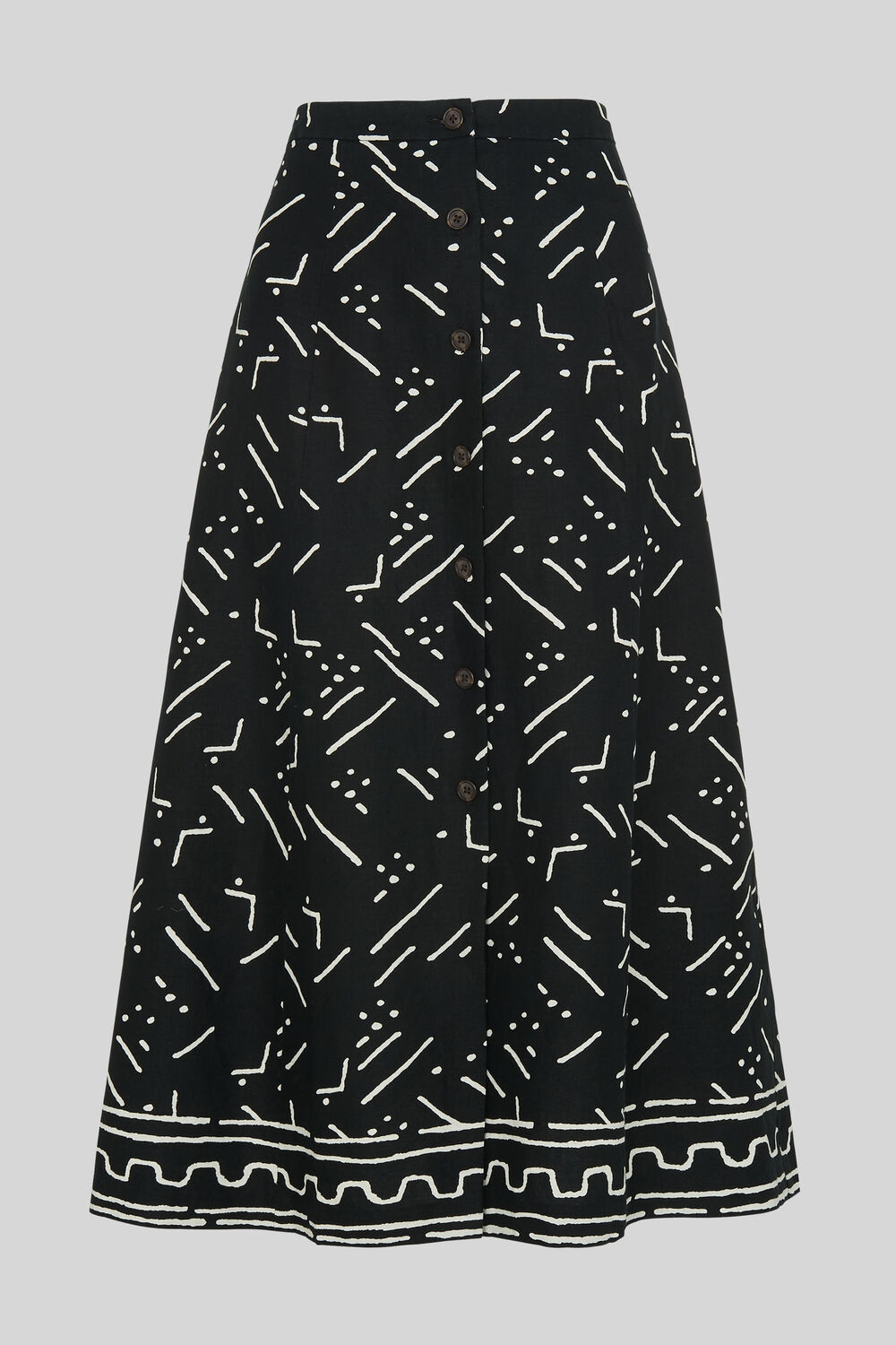 Kuba Print Linen Skirt Black/Multi