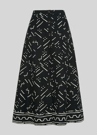 Kuba Print Linen Skirt Black/Multi